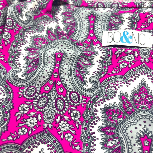 BO&NIC Size XL Sleeveless A-line Pink Grey Abstract Print Dress Pleated Stretch - Picture 5 of 8